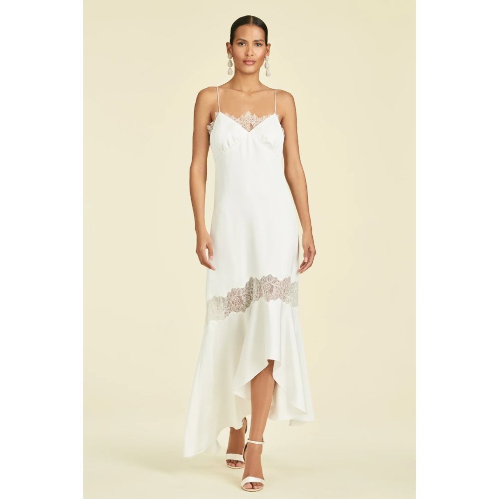 Sachin & Babi Candace Lace-panels Asymmetric Slip Dress in off white Size 6